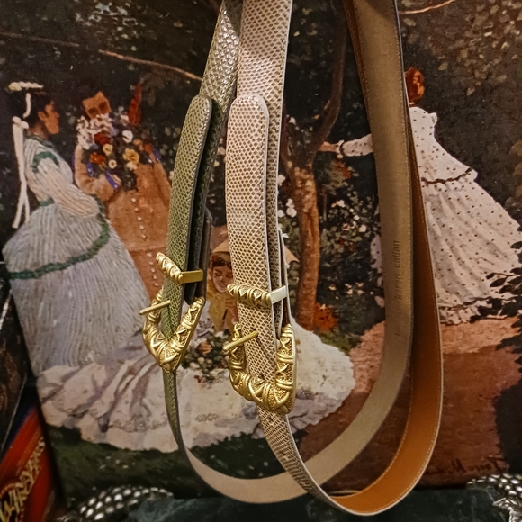 🐶 2 Karen Callan Beautiful Women Belts New! L,💝1 Green&1 Tan Leather Belts.🎁 - Picture 1 of 6